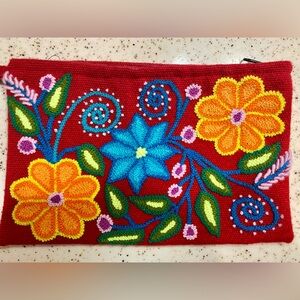 Handmade embroidered wool pouch